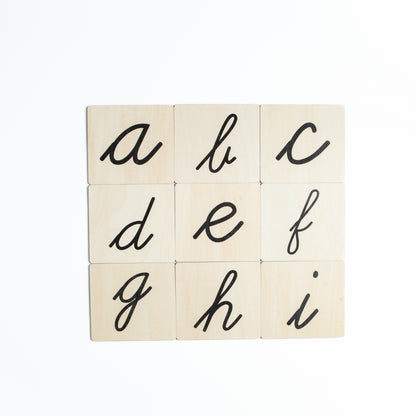 Montessori cursive alphabet cards set for phonics and writing practice