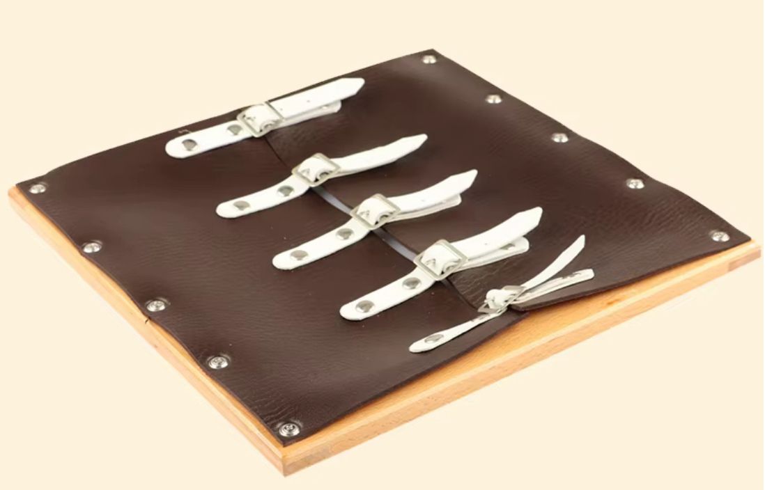 Montessori dressing frame with metal buckles, practical life material for teaching children buckle fastening skills