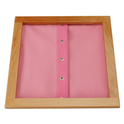 Back view of Montessori snap dressing frame with wooden frame, practical life learning material for kids