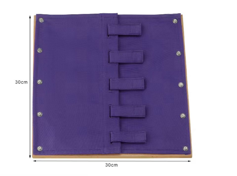 Montessori velcro dressing frame dimensions 30 by 30 cm, wooden practical life Montessori material for kids
