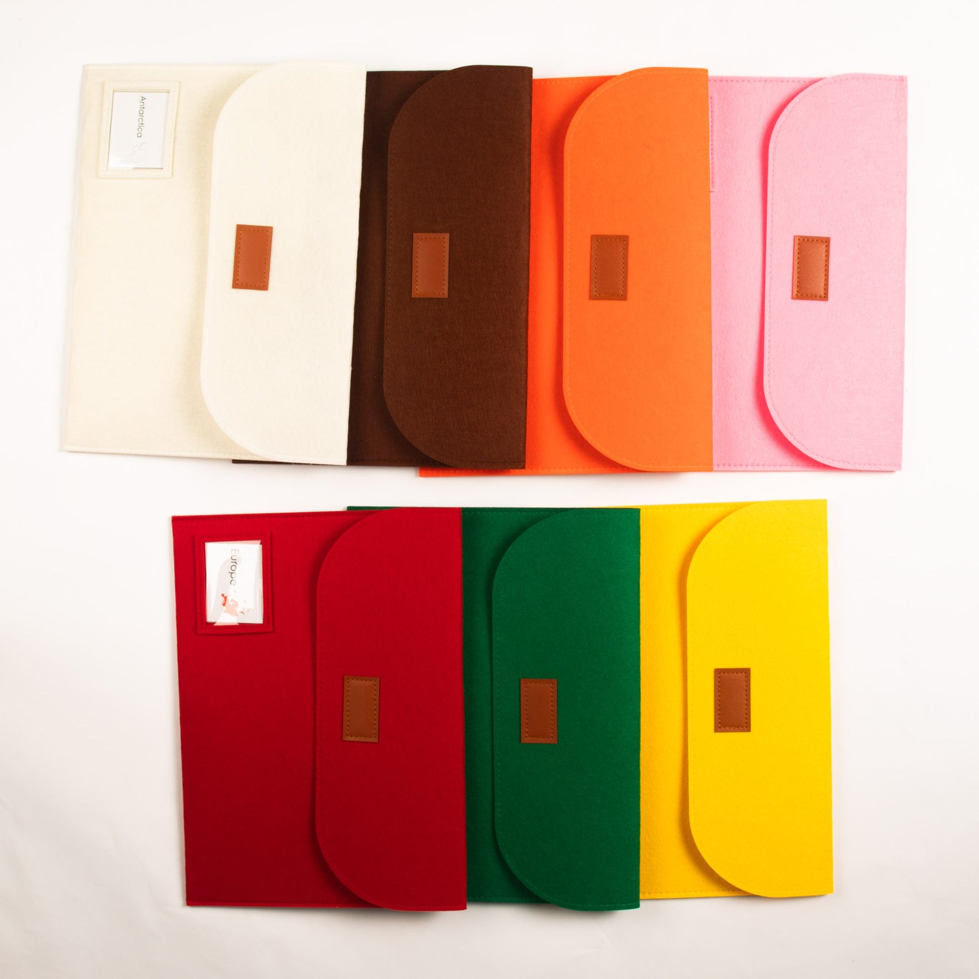 Montessori felt storage pouches used for organizing continent animal classification materials