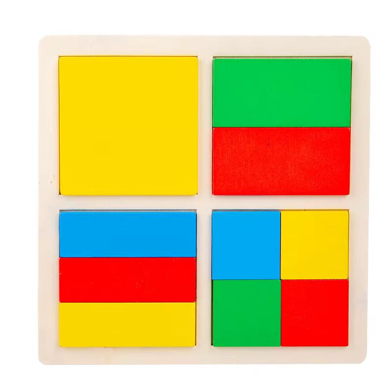 Colorful wooden fraction puzzle board for understanding parts and wholes