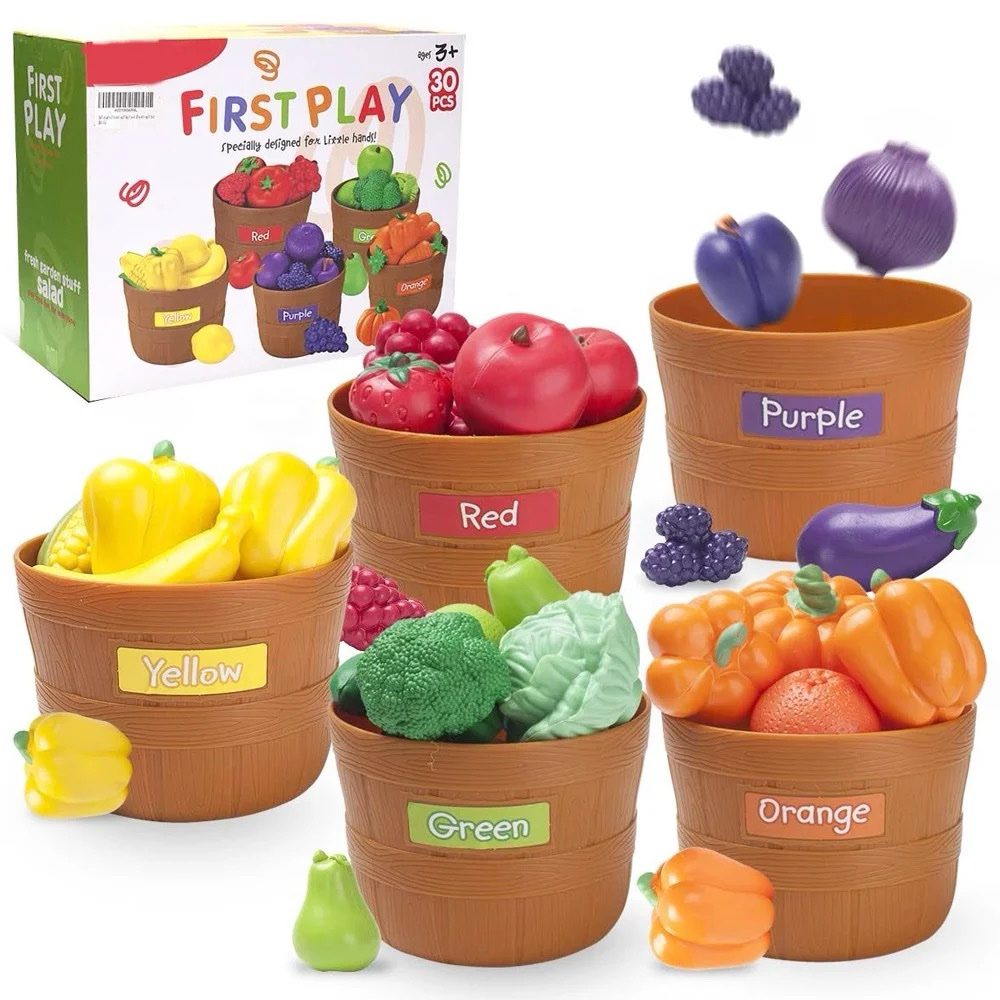 Montessori fruit and vegetable color sorting toy for early childhood classification and fine motor skills
