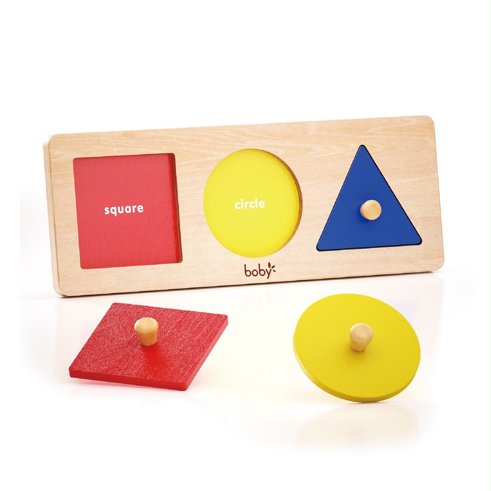 Montessori Geometric Shapes Knobbed Puzzle with circle square and triangle
