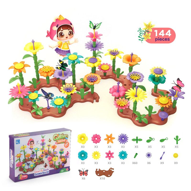 Flower Garden Building Toy - 144-Piece STEM Construction Set with Butterflies and Stackable Parts