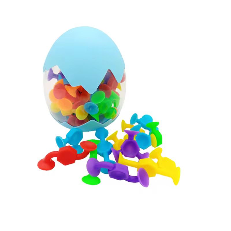 Suction Cup Builders in Egg Case - Sensory Construction Toy for Toddlers and Kids