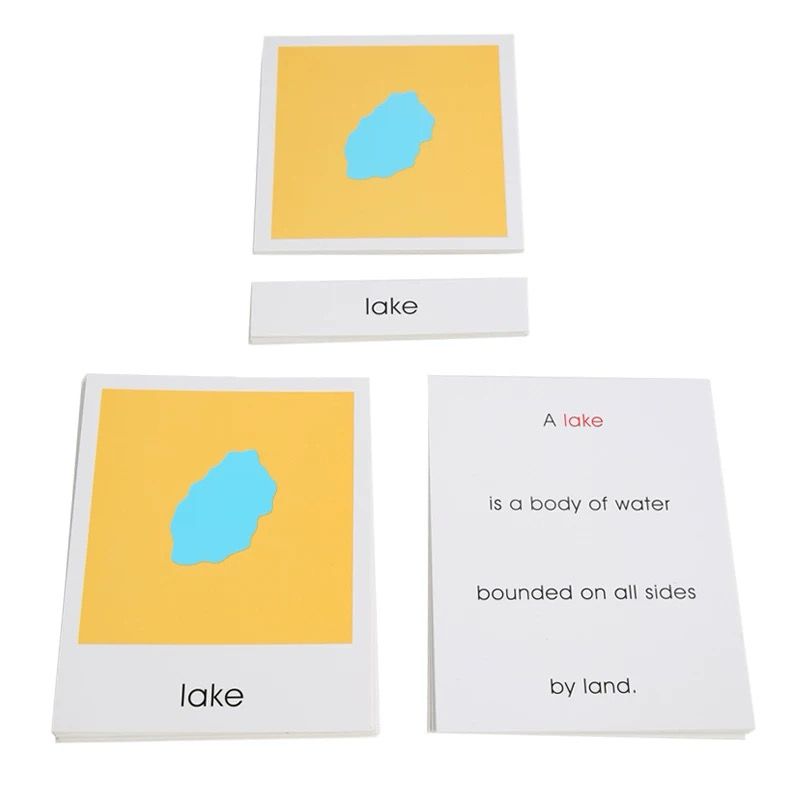 Montessori land and water form 3-part cards including picture cards, labels, and control cards