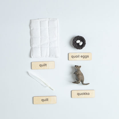 Montessori language objects for letters I to L to teach beginning sounds
