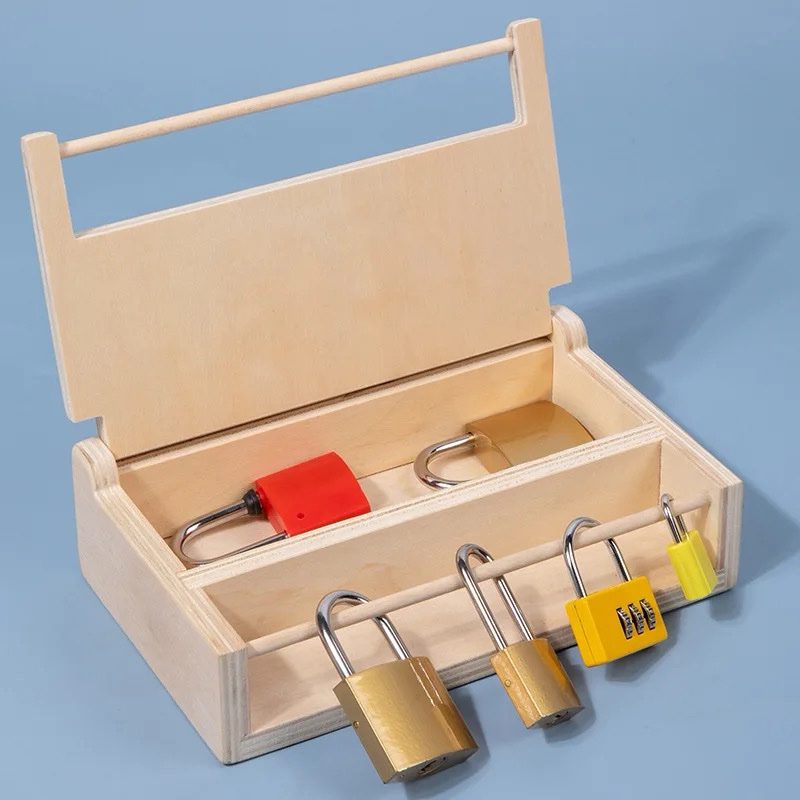 Child-friendly lock and key activity encouraging independent practice of locking and unlocking mechanisms