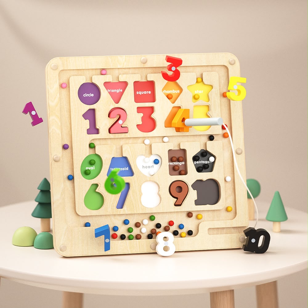 Montessori Magnetic Number and Shape Maze Board with magnetic stylus