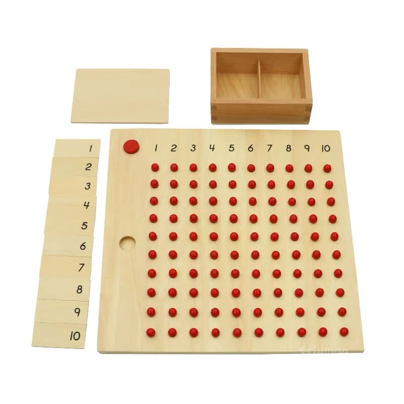 Montessori Multiplication Bead Board Math Material with 10 × 10 bead grid