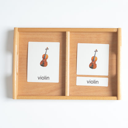 Montessori musical instruments 3-part nomenclature cards used for vocabulary and classification activities
