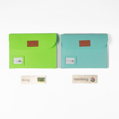 Montessori animal sorting activity setup for teaching living and non-living concepts