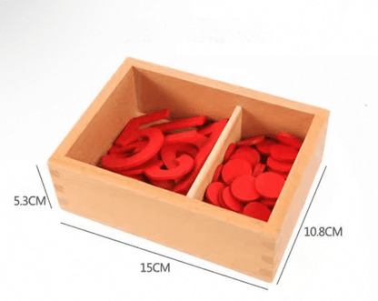 Montessori numerals and counters wooden box used to store number tiles and counting counters