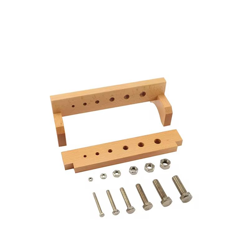 Montessori nuts and bolts set A showing screws and bolts arranged for hand coordination practice