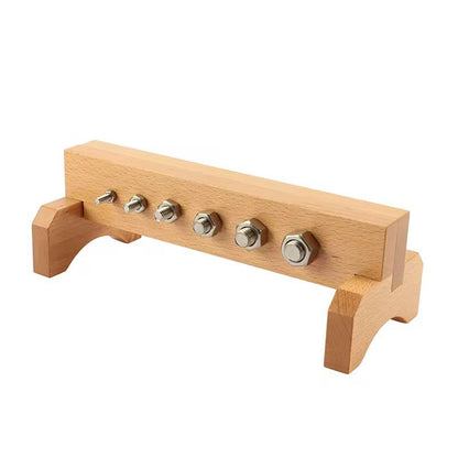 Montessori nuts and bolts set A with wooden stand used for practical life fine motor skill development
