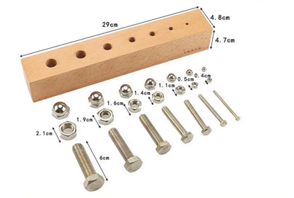 Montessori nuts and bolts assembly activity designed to improve fine motor skills and concentration