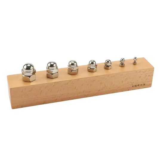 Montessori nuts and bolts set C with wooden base used for practical life fine motor skill development