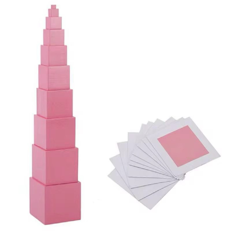 Montessori Pink Tower with Control Cards - Sensorial Material for Size Discrimination (Homeschool Version)