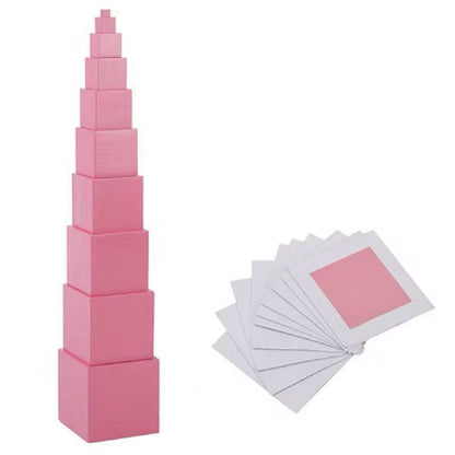 Montessori Pink Tower with Control Cards - Sensorial Material for Size Discrimination (Homeschool Version)