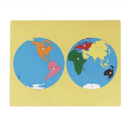 Montessori Puzzle Map of World Parts with Knobs - Cultural Geography Material