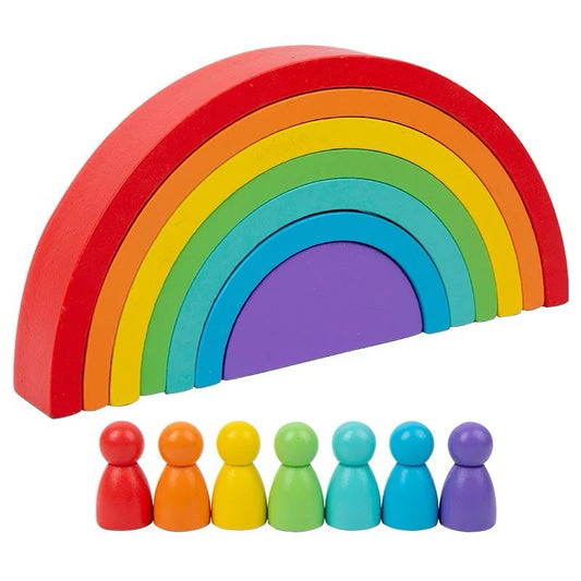 Rainbow Stacking with Pegs – Montessori-Inspired Wooden Toy for Fine Motor, Color Sorting and Imaginative Play