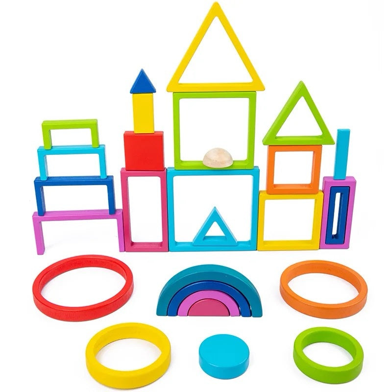 Montessori rainbow shape sorting wooden block set for early learning and fine motor development