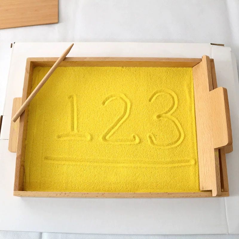 Montessori wooden sand tracing tray with dimensions  