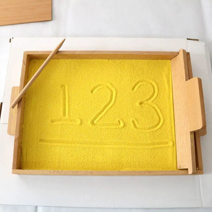Montessori wooden sand tracing tray with dimensions  