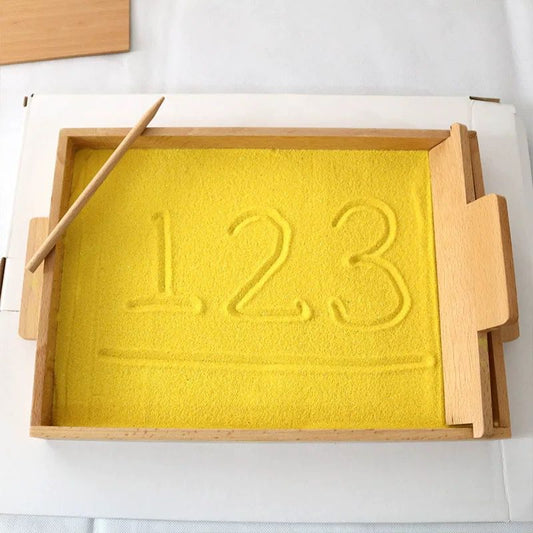 Montessori wooden sand tracing tray with dimensions  