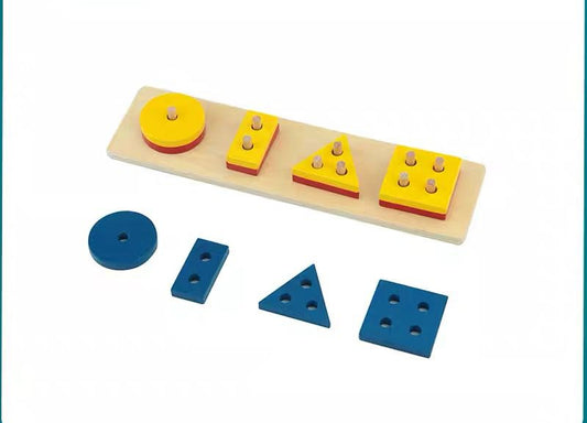 Montessori wooden shape peg puzzle with geometric shapes for toddler fine motor development
