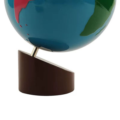 Montessori-style globe showing angled axis and stable wooden base