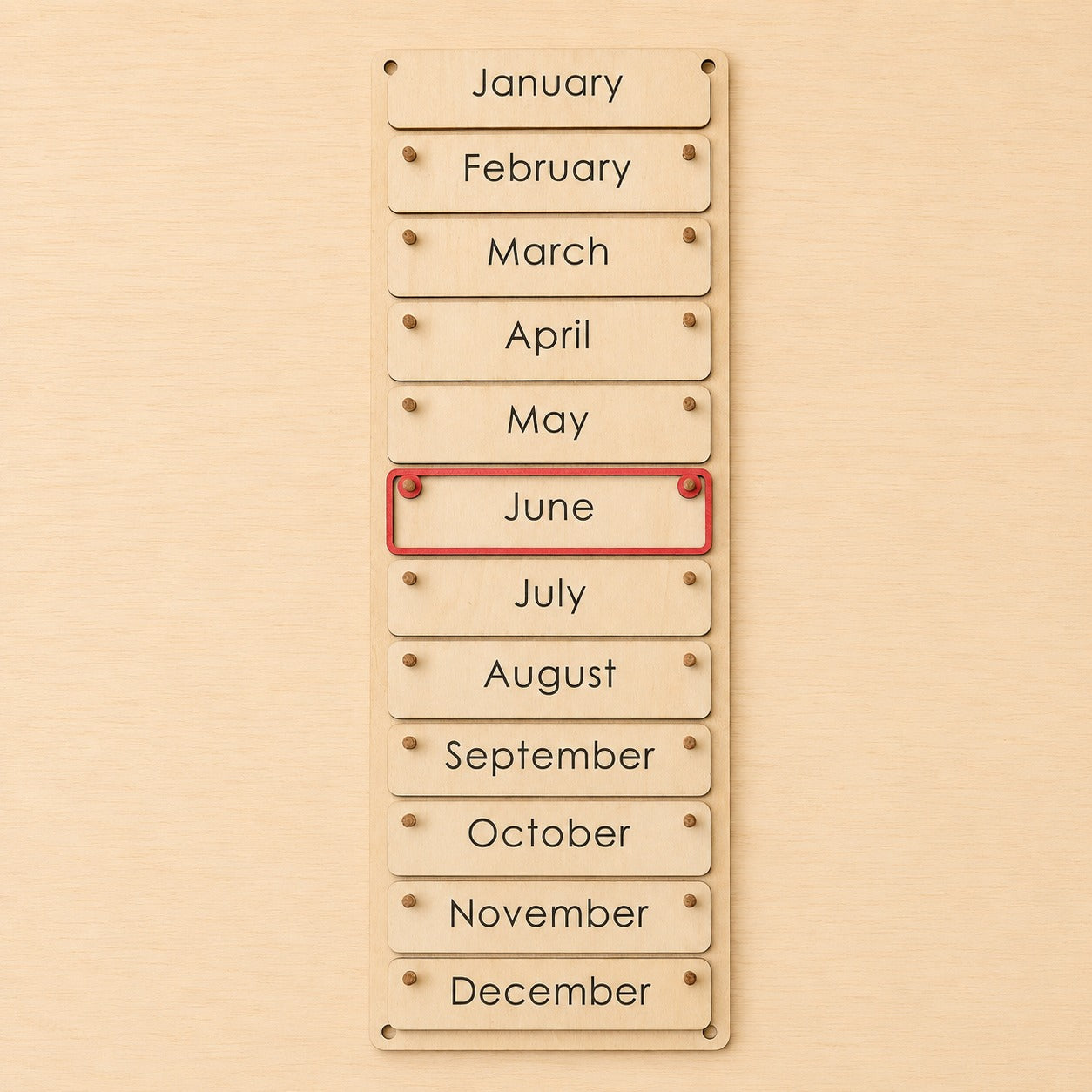 Montessori wooden months board with January to December movable cards