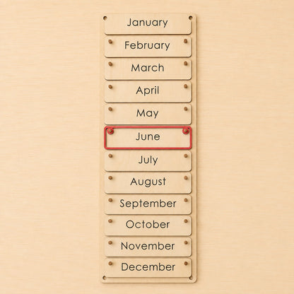 Montessori wooden months board with January to December movable cards