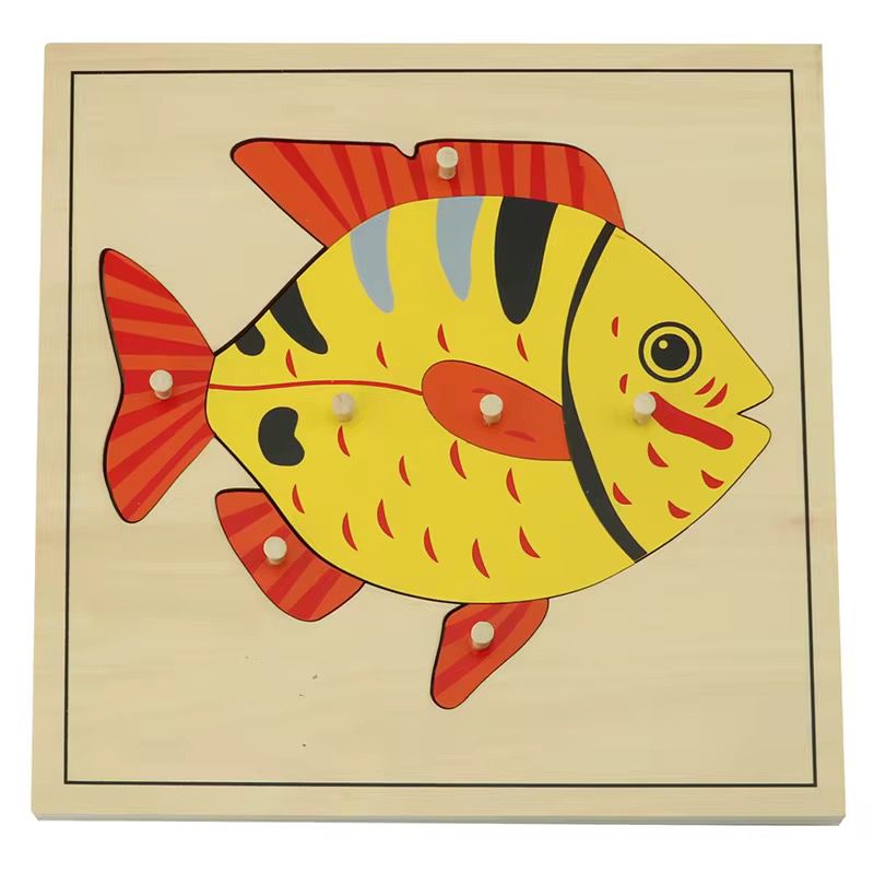 Montessori Zoology - Fish Puzzle with Wooden Knobs