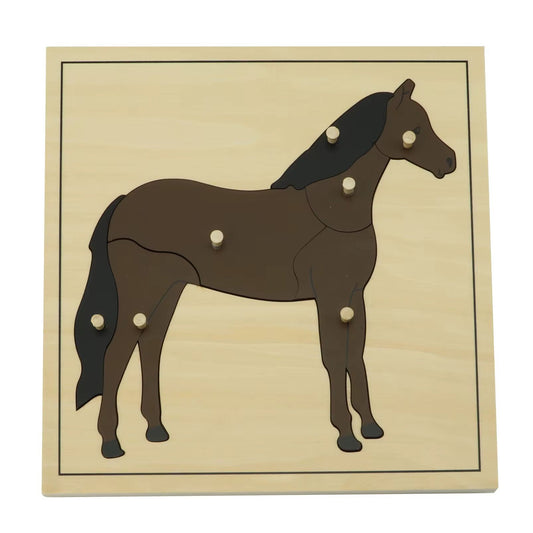Montessori Zoology - Horse Puzzle with Wooden Knobs