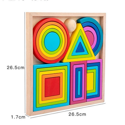 Montessori wooden rainbow blocks activity designed to enhance fine motor coordination and problem solving