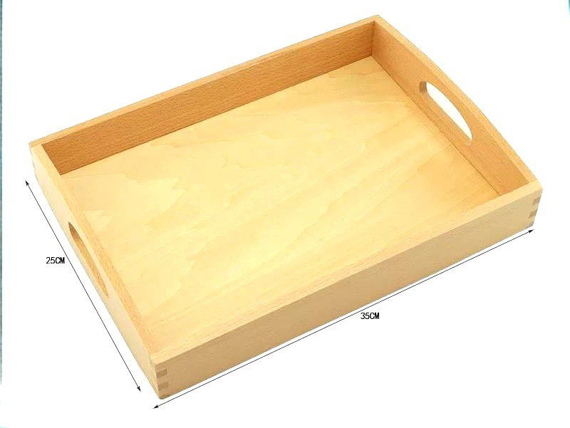 Montessori wooden tray 35 x 25 x 5 cm for practical life activities with side handles