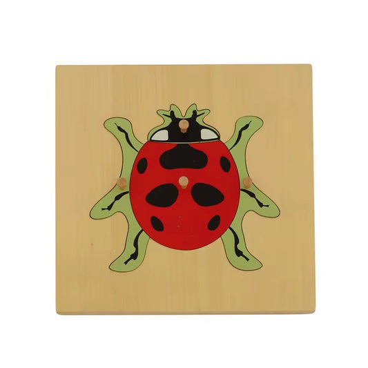 Montessori zoology ladybug puzzle with wooden knobs for insect learning and fine motor skill development