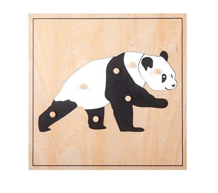 Montessori zoology panda puzzle with wooden knobs for animal learning and fine motor skill development