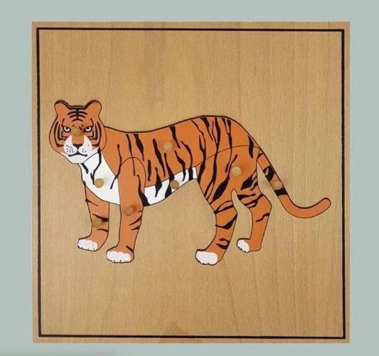 Montessori zoology tiger wooden knob puzzle for children to learn wild animals and develop fine motor skills