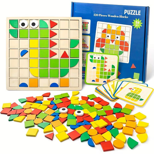 Design cards used with wooden mosaic puzzle