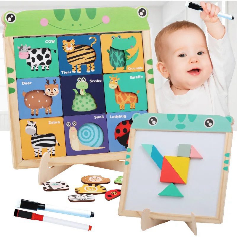 All-in-One Magnetic Animal Texture Matching Board – Double-Sided Montessori Learning Toy with Whiteboard, Letters and Tangram