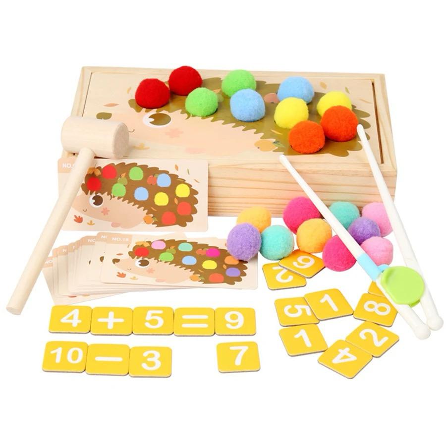 Hedgehog Pom Pom Sorting and Math Activity – Fine Motor, Counting, Pounding and Color Matching Toy