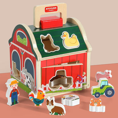 Wooden Barn Shape Sorter - Farm Animal Puzzle and Fine Motor Activity