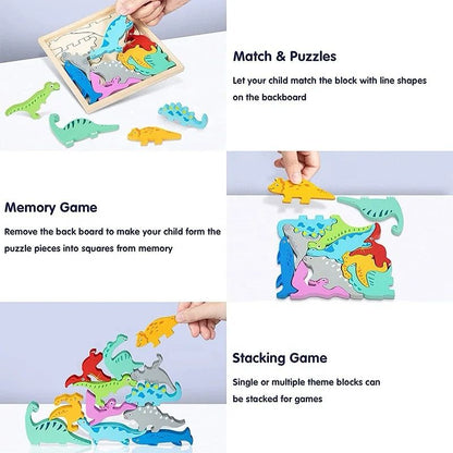 4-in-1 Wooden Animal Puzzles - Farm, Ocean, Dino and Wild Themes | Fine Motor and Cognitive Skill Builder
