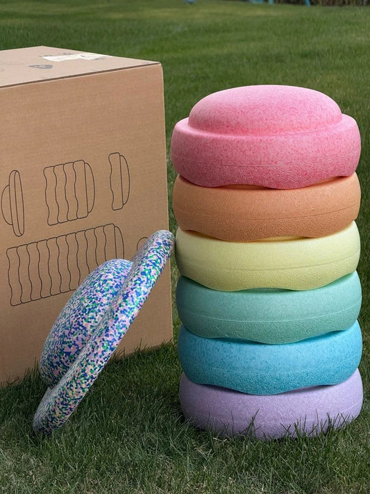 Stepping Stones (Round Pastel) with Balancing Board - Sensory and Gross Motor Development for Kids