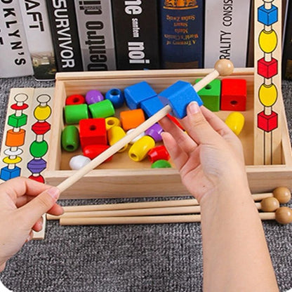 Wooden Bead Stacking and Pattern Matching Game – Fine Motor and STEM Learning Toy