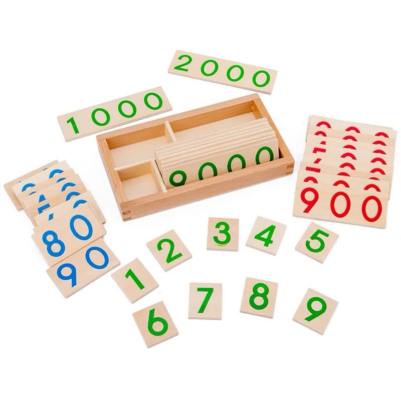 Montessori Mini Wooden Number Cards - Color-Coded Place Value Set with Storage Box