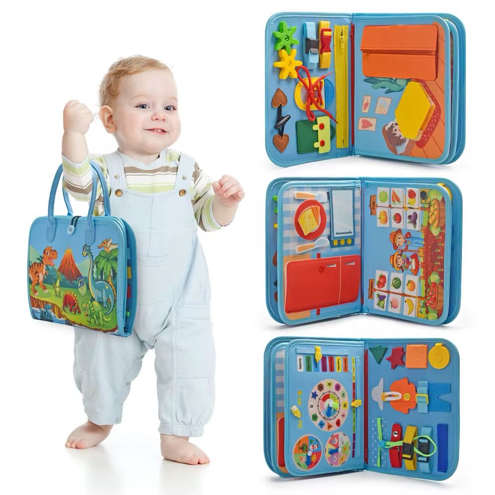 Felt Busy Board for Toddlers – Practical Life Skills Travel Toy with Space, Mermaid and Dino Themes